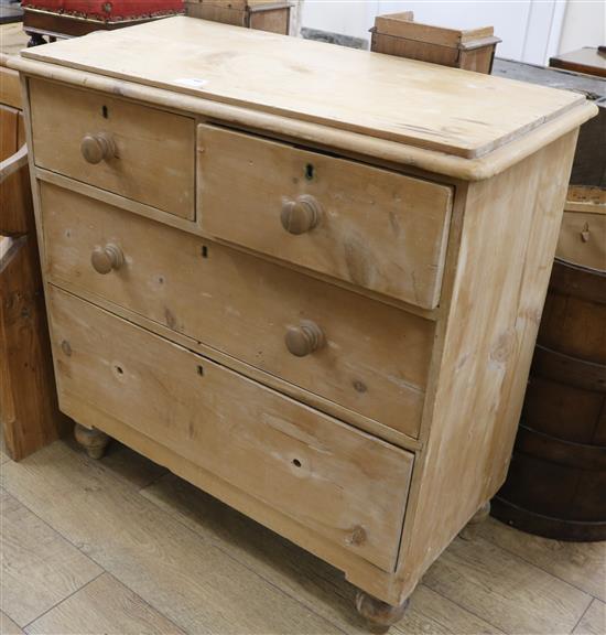 A late Victorian pine chest of drawers, W.91cm